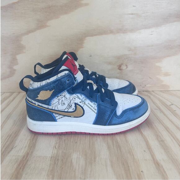Nike - Air Jordan 1 Mid - Sneakers - Blue/White - Kids Little - 1Y - FN1353-400 - Picture 1 of 9